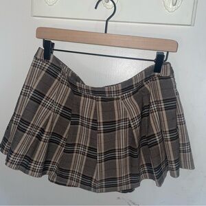 Garage Brown and Cream Plaid Mini Skirt